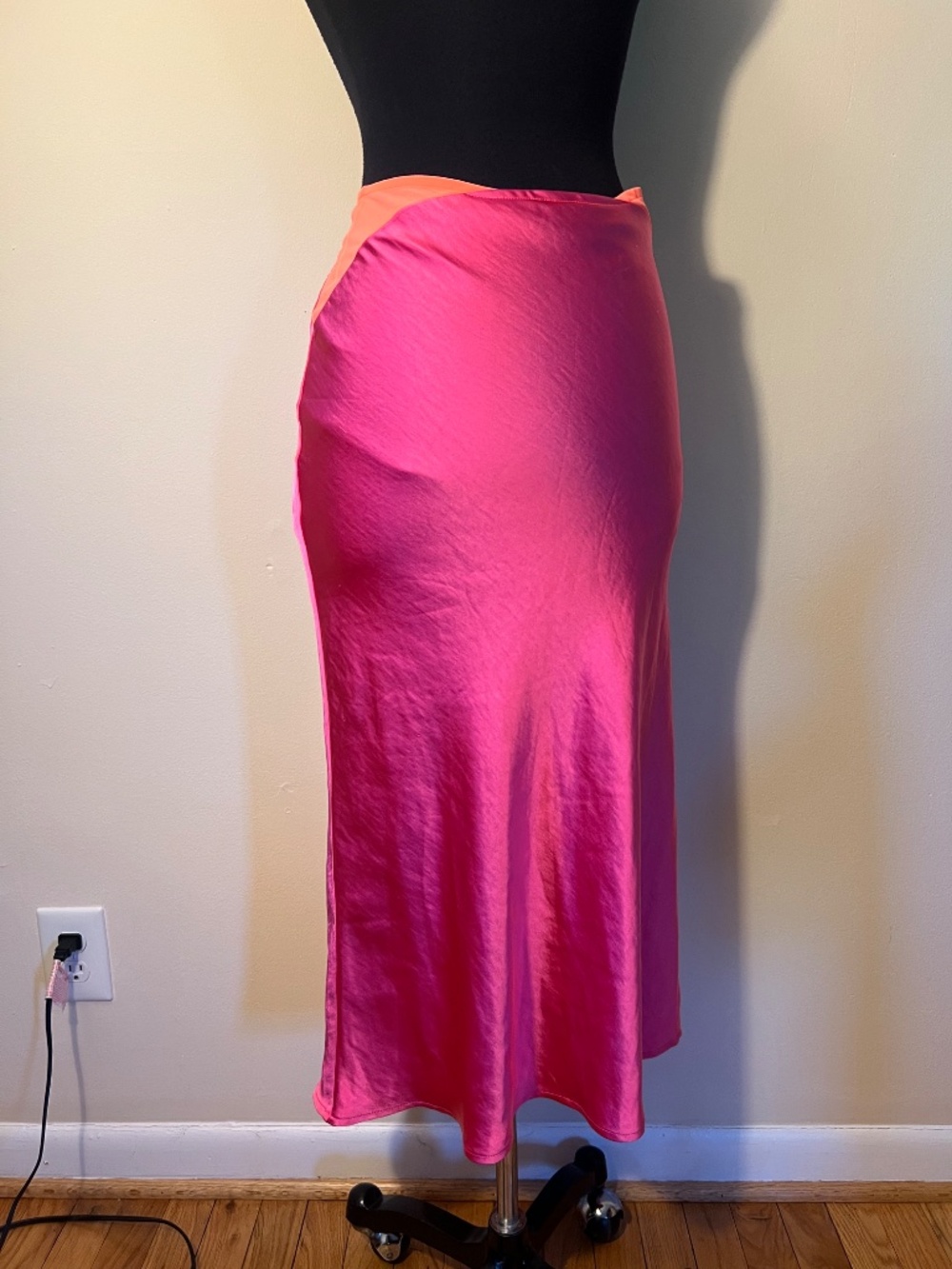 Neon pink and orange satin maxi skirt